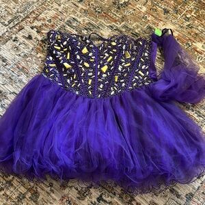 Purple Strapless Beaded Tulle Dress